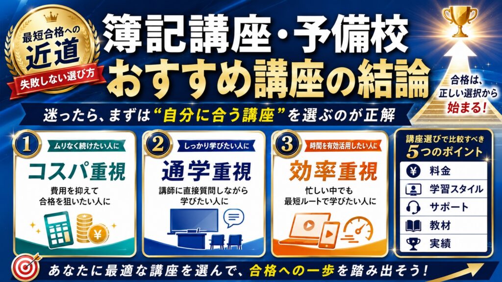 簿記講座・予備校おすすめ講座の結論