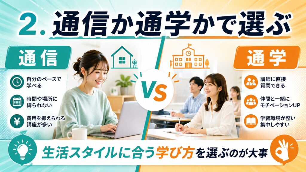 2.通信か通学かで選ぶ